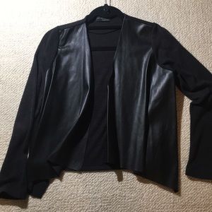 Zara black faux leather front cardigan jacket